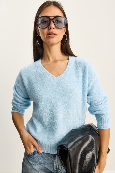 V-Ausschnitt Strukturstrickpullover - Image 1