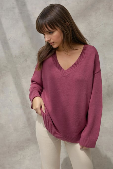 Dicker Strick-V-Ausschnitt-Pullover - Image 1