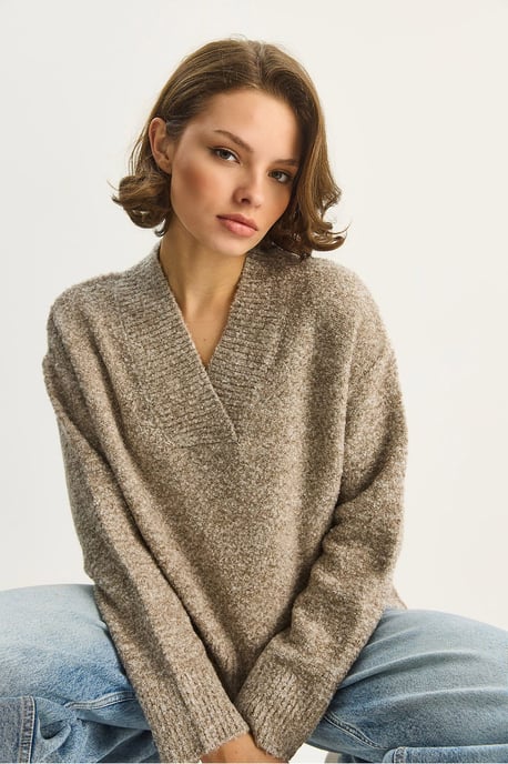 V-Ausschnitt Langarm Strickpullover - Image 2