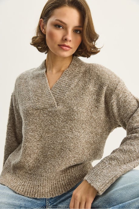 V-Ausschnitt Langarm Strickpullover - Image 4
