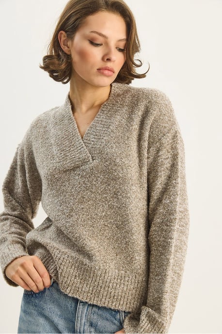 V-Ausschnitt Langarm Strickpullover - Image 5