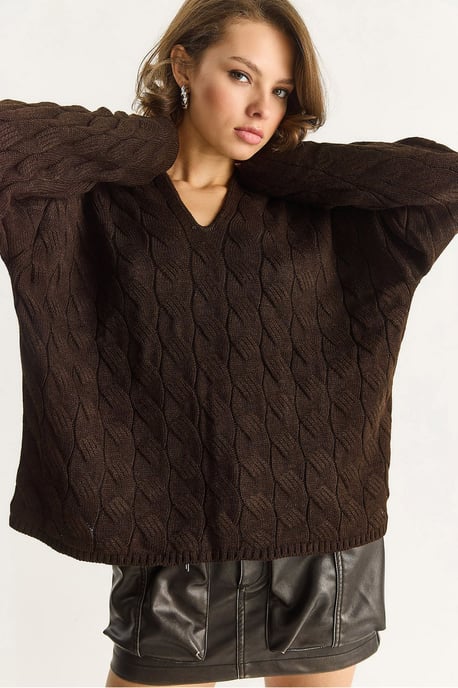 Lässiger V-Ausschnitt Pullover mit strukturiertem Strick - Image 1