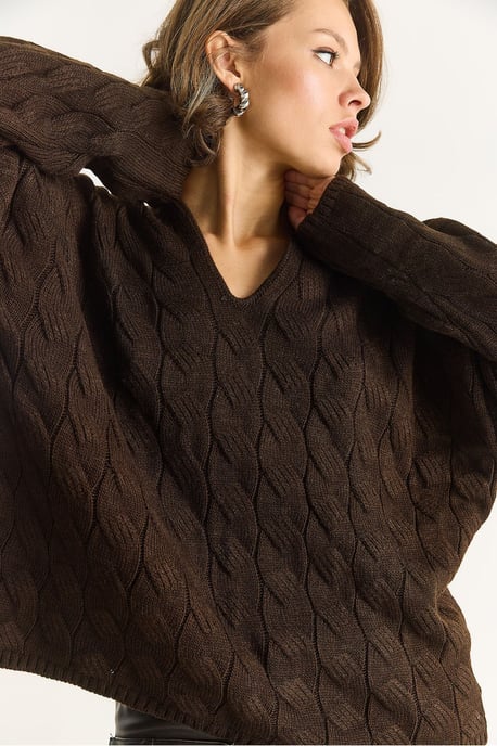 Lässiger V-Ausschnitt Pullover mit strukturiertem Strick - Image 5