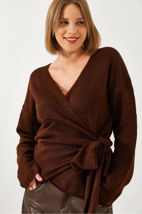 V-Ausschnitt Strickcardigan mit Wickelverschluss - Image 2