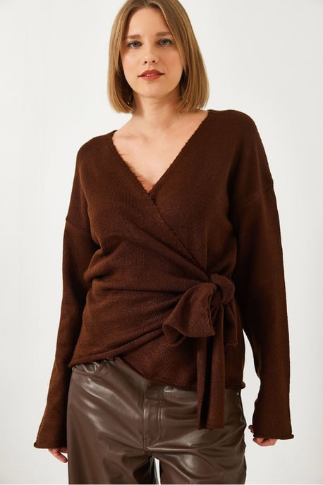 V-Ausschnitt Strickcardigan mit Wickelverschluss - Image 3
