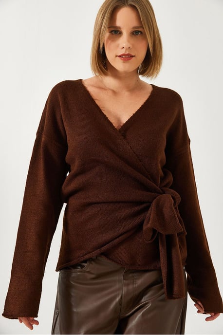 V-Ausschnitt Strickcardigan mit Wickelverschluss - Image 4