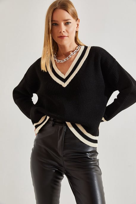 Strukturierter Ripp-V-Ausschnitt-Pullover - Image 4