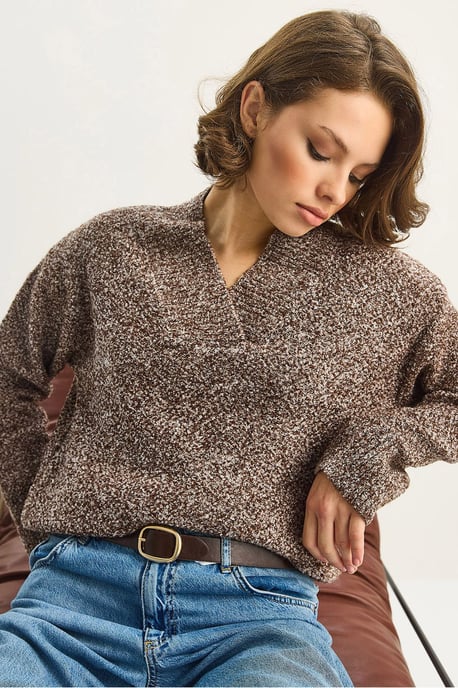 V-Ausschnitt Langarm Strickpullover - Image 1