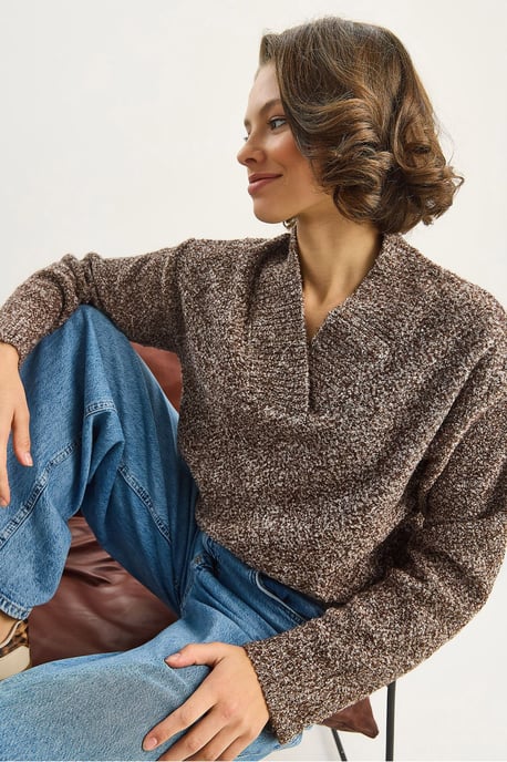 V-Ausschnitt Langarm Strickpullover - Image 2