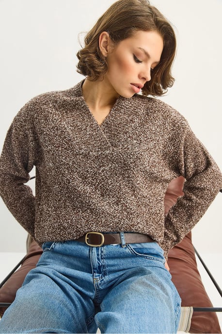 V-Ausschnitt Langarm Strickpullover - Image 3