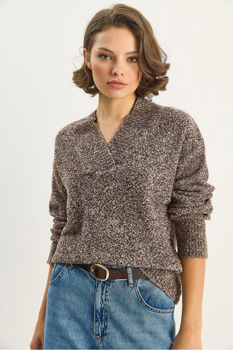 V-Ausschnitt Langarm Strickpullover - Image 4