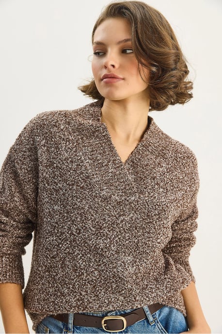 V-Ausschnitt Langarm Strickpullover - Image 5