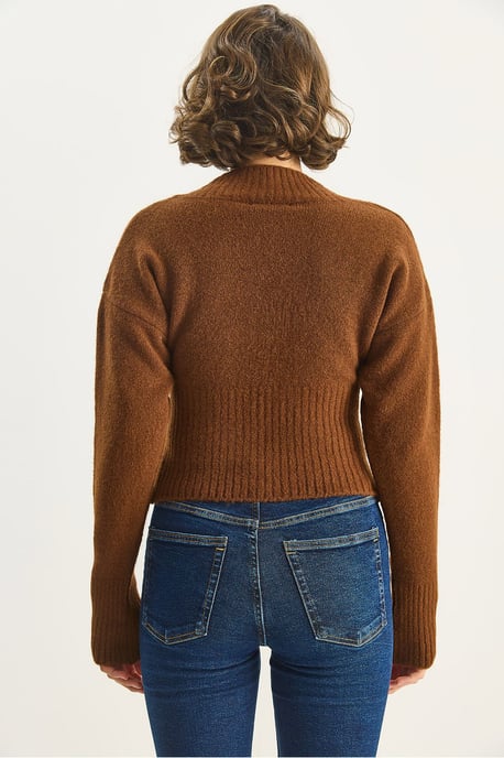 Rippstrick V-Ausschnitt Slim Fit Crop Pullover - Image 6