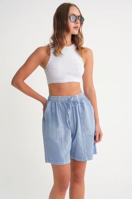 Hohe Taillen Baumwollkordelzug Mini-Shorts - Image 3