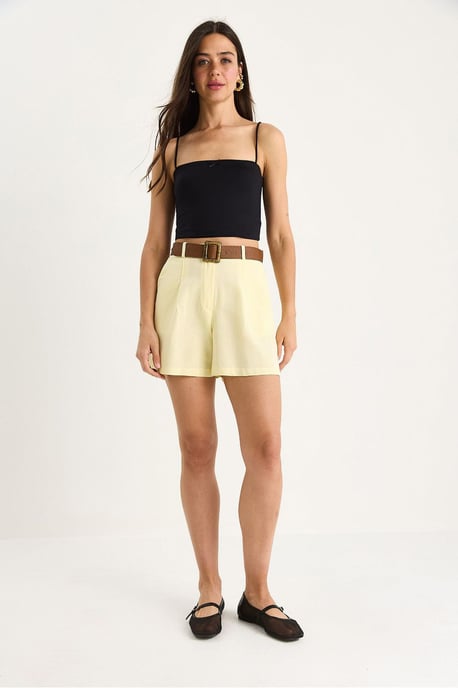 Leinenmischung Entspannt Geschnittene Weite Shorts mit Taschen - Image 2