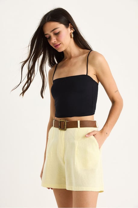 Leinenmischung Entspannt Geschnittene Weite Shorts mit Taschen - Image 4