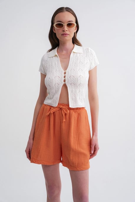 Hochgeschnittene strukturierte Baumwollshorts - Image 3