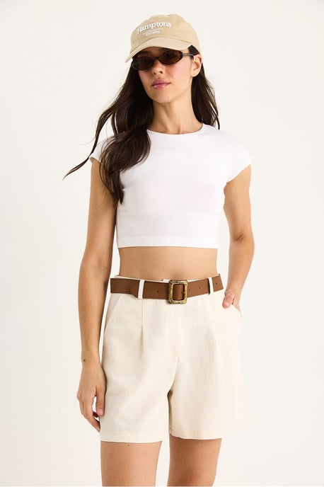 Leinenmix Relaxed Fit Weite Beinsch Shorts mit Taschen - Image 3