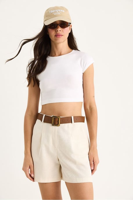 Leinenmix Relaxed Fit Weite Beinsch Shorts mit Taschen - Image 4