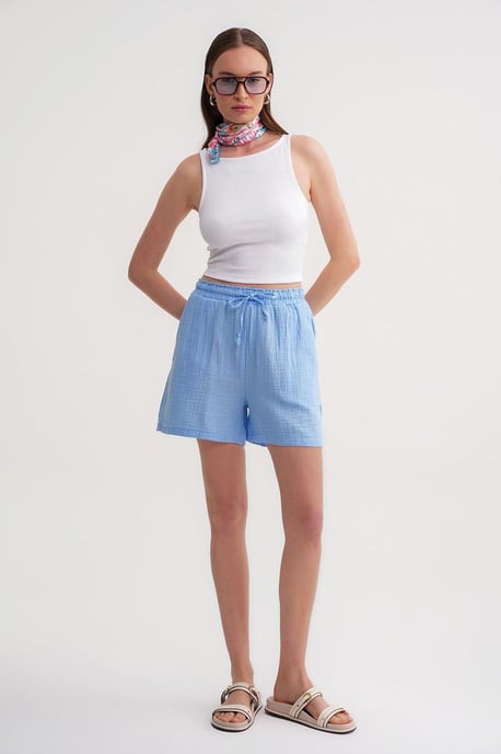 Hochtaillierte strukturierte Baumwollshorts - Image 2