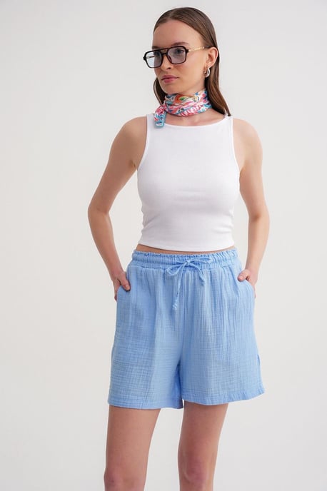 Hochtaillierte strukturierte Baumwollshorts - Image 3