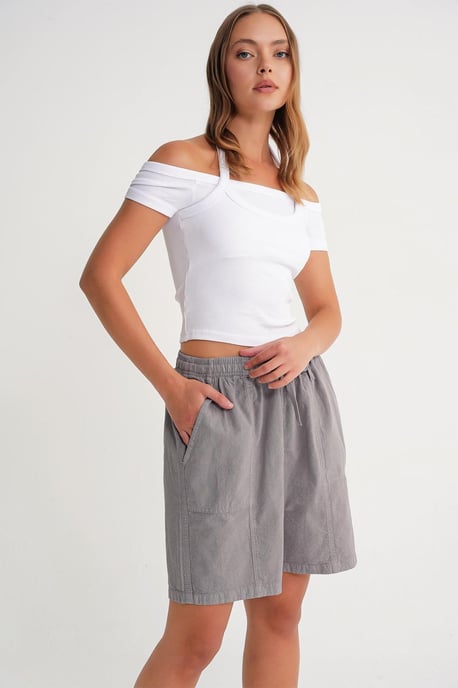 Hochtaillierte Baumwoll-Shorts mit Kordelzug - Image 4