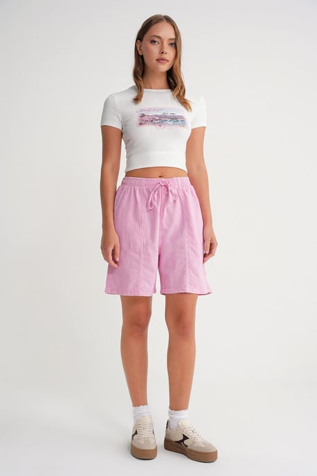 Hoch taillierte Baumwoll-Drawstring-Mini-Shorts - Image 2