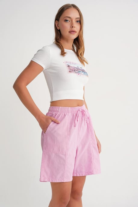 Hoch taillierte Baumwoll-Drawstring-Mini-Shorts - Image 3