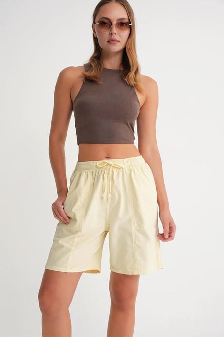 Hohe Taille Baumwoll-Shorts mit Kordelzug - Image 3