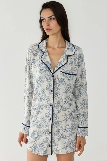 Bedrucktes Mini Hemdkragen Lässiges Lounge Kleid - Image 6