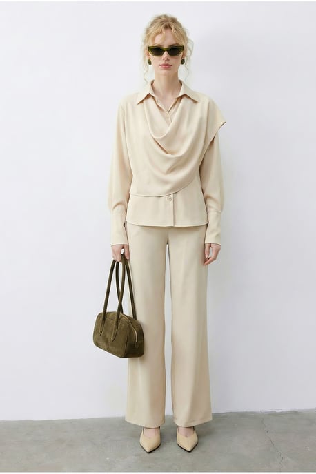 Schal-Muster Bluse und Hochtaillierte Weite Hose Zwei-Teile Set - Image 2