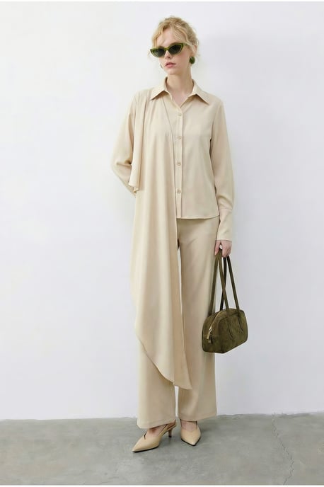 Schal-Muster Bluse und Hochtaillierte Weite Hose Zwei-Teile Set - Image 3