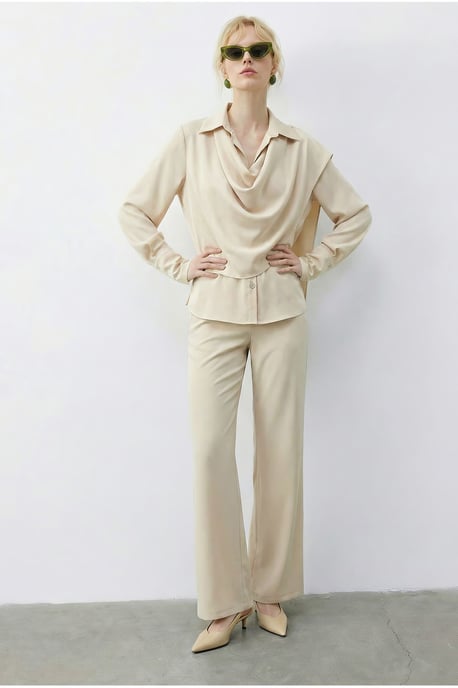 Schal-Muster Bluse und Hochtaillierte Weite Hose Zwei-Teile Set - Image 4