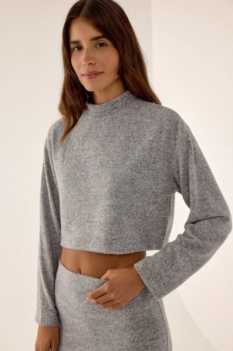Lockere Passform Halb-Stehkragen Cropped Bluse - Image 2
