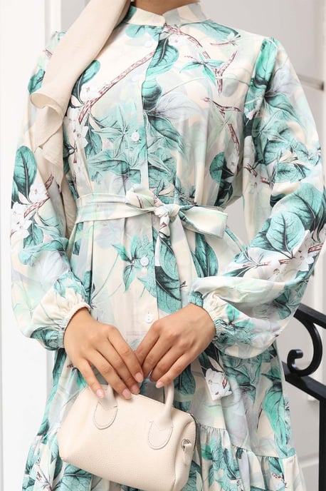 Knopf-Front Maxi-Kleid mit Taillenband - Image 3