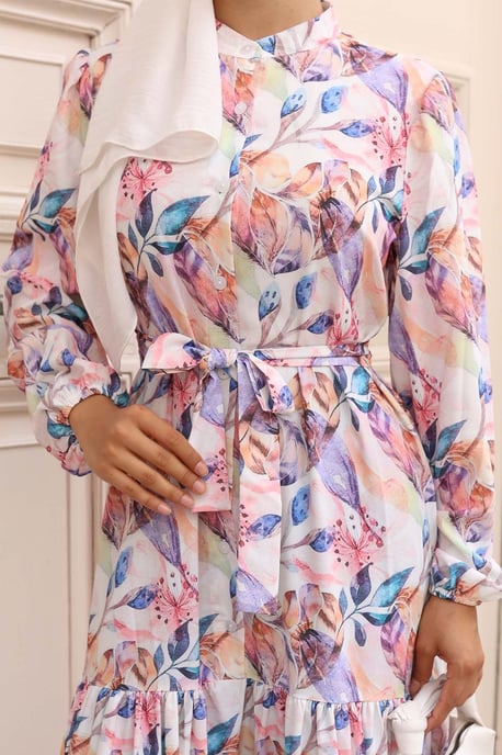 Knopf-Front Maxi-Kleid mit Taillenband - Image 4