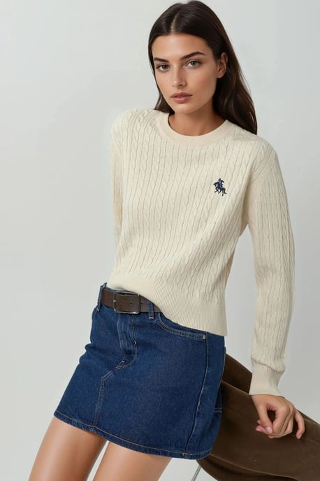 Bestickter Pullover mit Haargflecht-Muster - Image 1