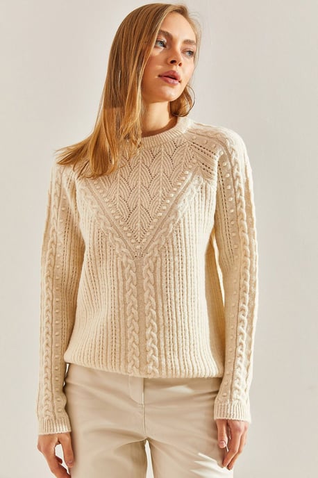 Gemusterter dicker Rundhals-Pullover - Image 2