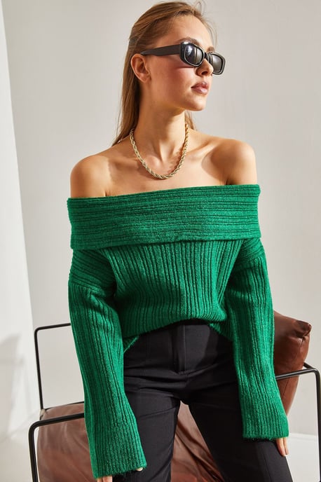 Schulterfreier gerippter Strickpullover - Image 2