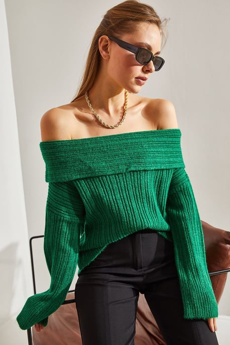 Schulterfreier gerippter Strickpullover - Image 3