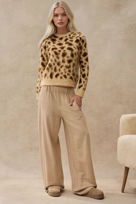 Leopardenmuster Rundhalsausschnitt Pullover - Image 2