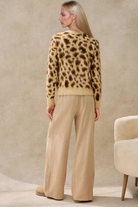Leopardenmuster Rundhalsausschnitt Pullover - Image 3