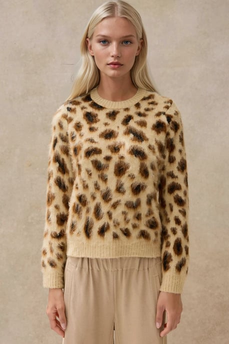 Leopardenmuster Rundhalsausschnitt Pullover - Image 4