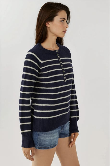 Gestreifter Knopfkragenpullover - Image 2