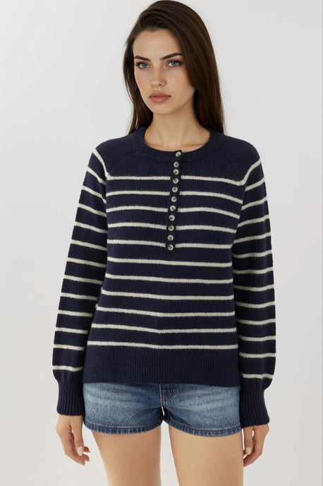 Gestreifter Knopfkragenpullover - Image 6