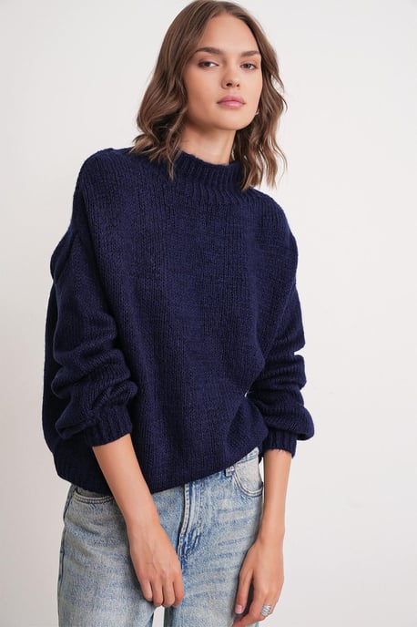 Lockerer Passform Rundhals Dickstrickpullover - Image 1