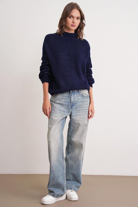 Lockerer Passform Rundhals Dickstrickpullover - Image 2