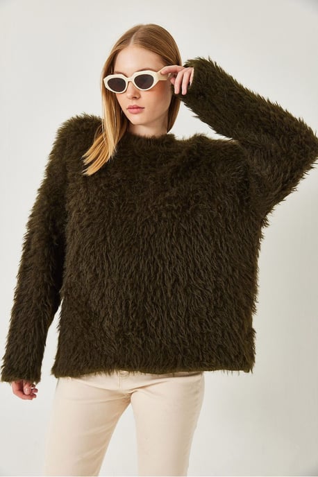 Übergroßer strukturierter Strickpullover mit plüschigen Details - Image 2