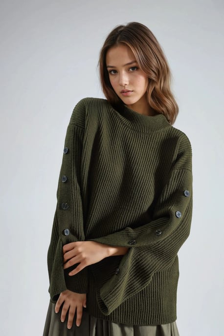 Dicker Strickpullover mit Schlitz und Knopfdetails - Image 1