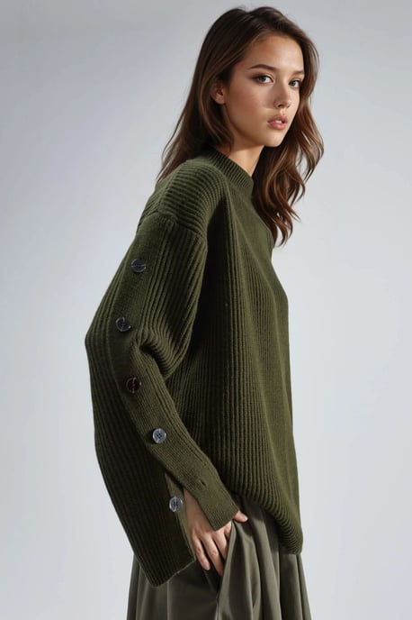 Dicker Strickpullover mit Schlitz und Knopfdetails - Image 2